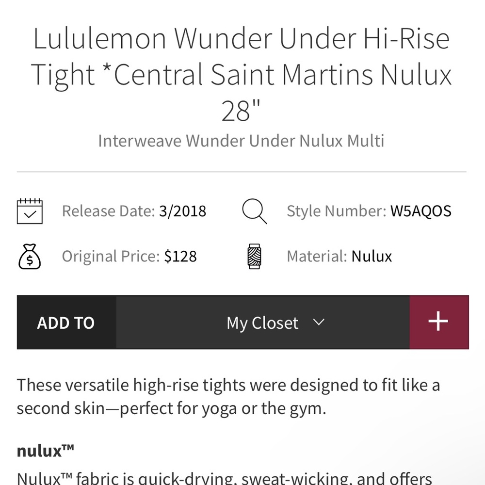 (4) Lululemon Wunder Under Hi-Rise Tight Central Saint Martins Nulux 28” Small - Picture 14 of 15